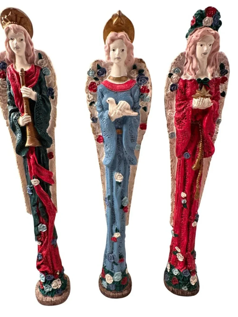 Country Christmas Resin Horn Dove Star Angel Figurines Hand Painted Religious